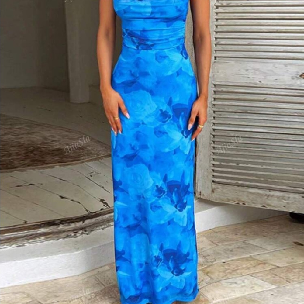 SHEIN Vibrant Blue Floral Maxi Dress